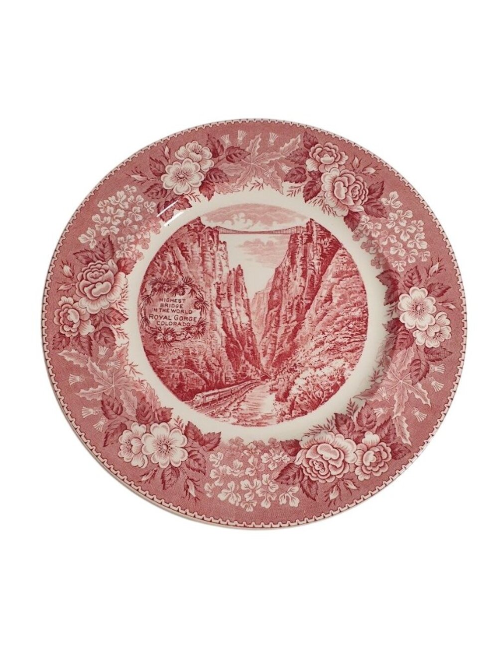 Adams Royal Gorge Colorado Plate Staffordshire Pink Red Floral Old English Ware